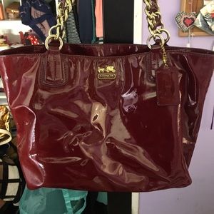 Red leather coach bag